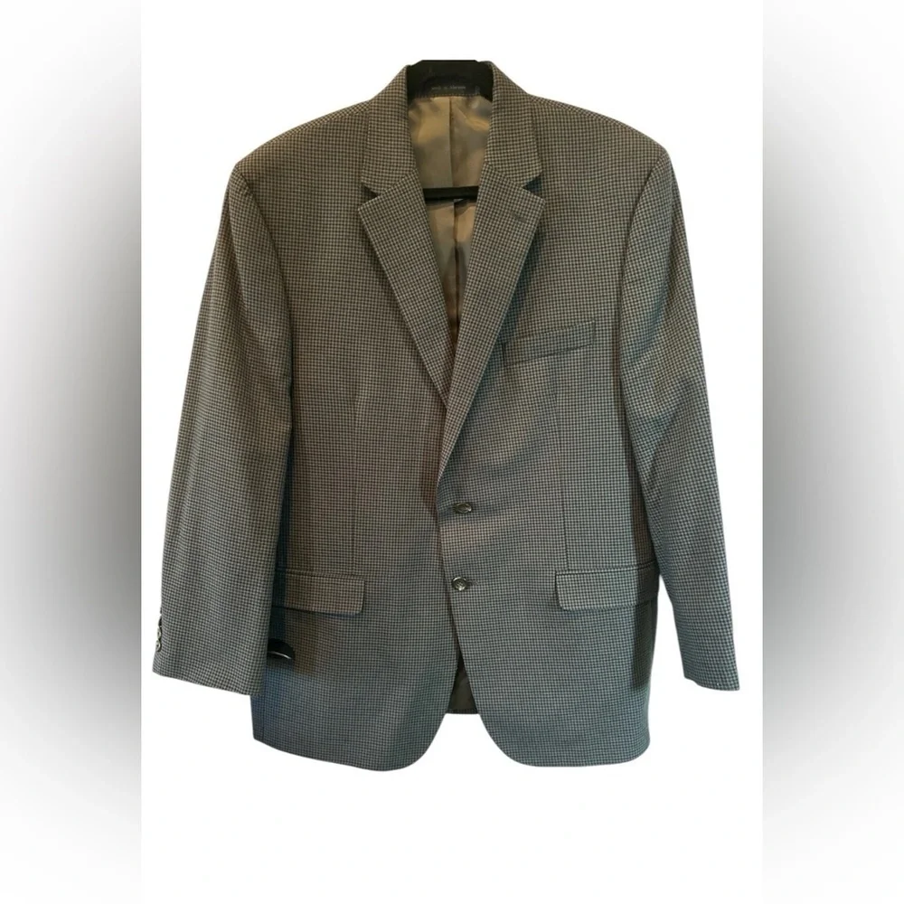 Chaps Mens 2 Button Blazer Gray Houndstooth Jacket Size 44R